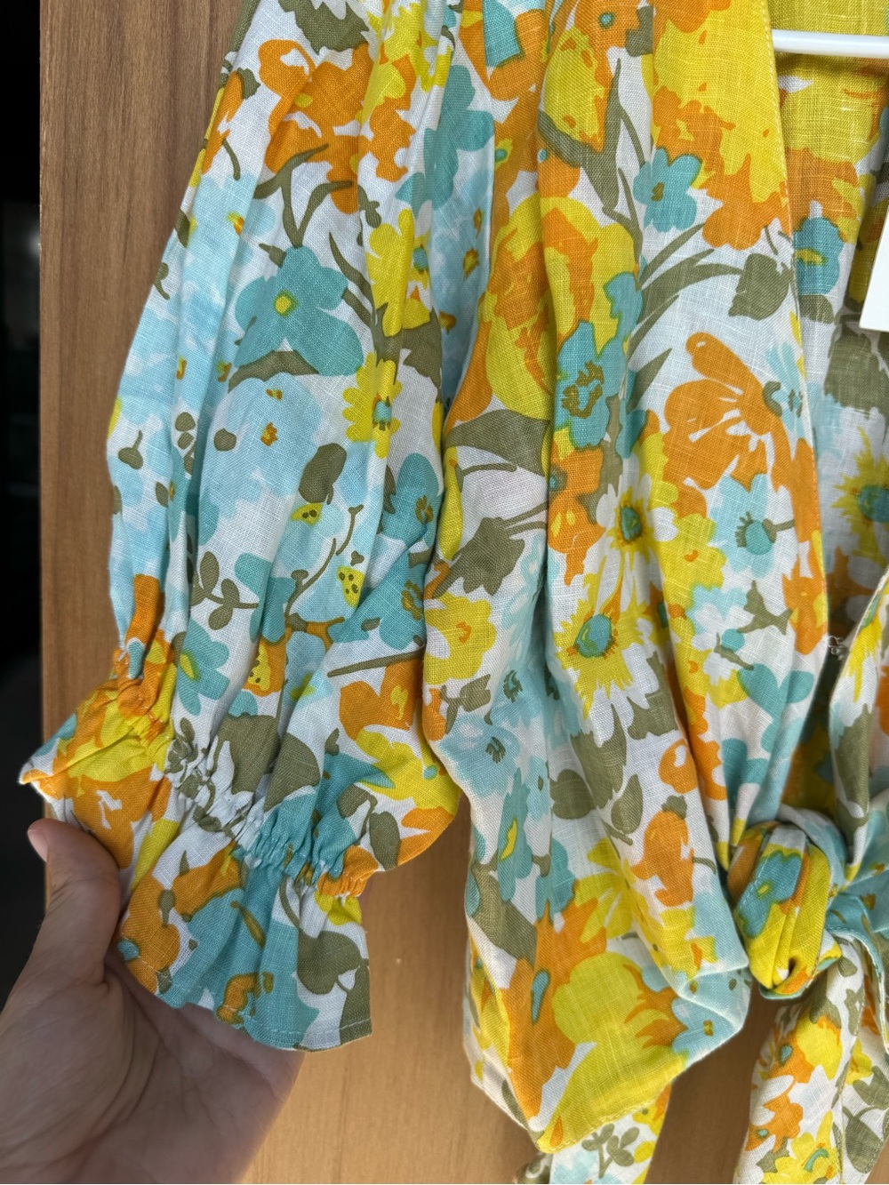 Anthropologie Faithfull the Brand 100% Linen Floral Tie-Front Blouse - Picture 5 of 8